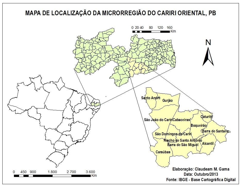 MATERIAIS E MÉTODOS Localização da área de estudo Figura 1. Localização da microrregião do Cariri Oriental-PB.