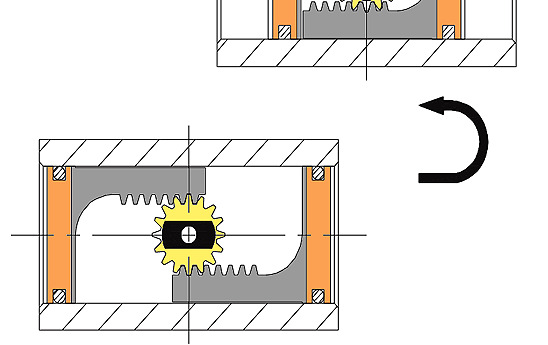 comporta abra ou feche. Neste tipo de actuador, a inversão do funcionamento (de abertura ou fecho), faz-se através do canal de entrada e saída de ar que se utiliza.