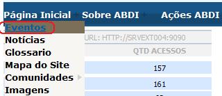 4. Página Inicial 4.1. AGENDA Figura 14 Área destina a divulgação de eventos ligados a ABDI. Para inserir um conteúdo, siga os seguintes passos: 4.1.1. Inserir novo evento.