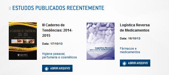 Figura 114 6.3. Ação estudos Figura 115 Área destina a exibição dos estudos de instrumentos industriais ligados a ABDI. Para inserir, editar e excluir conteúdo, siga os seguintes passos: 6.3.1. Inserir estudo.