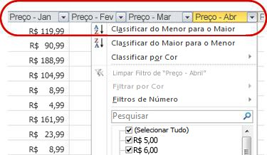 Recursos de filtro aprimorados Encontrar o que você precisa de forma rápida e eficaz é fundamental, especialmente em planilhas grandes, nas quais você talvez esteja pesquisando entre milhares ou