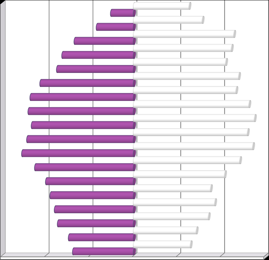 Gráfico 8 - Estrutura Etária da População Residente 2001 85 80-84 75-79 70-74 65-69 60-64 55-59 50-54 45-49 40-44 35-39 30-34 25-29 20-24 15-19 10-14 5-9 0-4 79 127 198 85 239 319 480 381 427 362 431