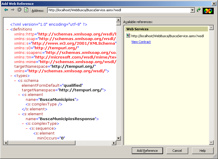 Figura 23: Adição de uma referência para o Web Service. Depois de adicionado a referência para o Web Service, o Visual Studio.