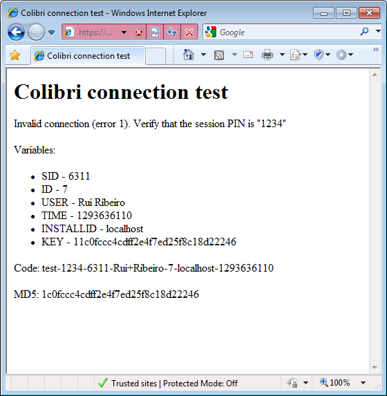 Teste Bloco Moodle No caso de um Teste Falhado, o sistema indica a mensagem: Invalid Connection Adicionalmente, é