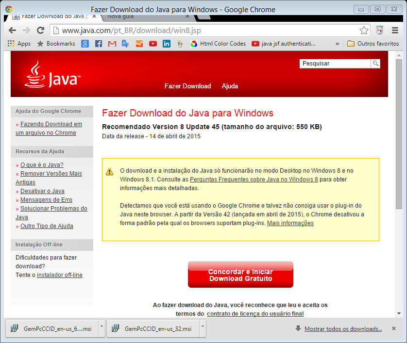 Clique no Botão Download Gratuito do Java