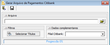 GERAR ARQUIVO CITIBANK- A rotina de integração com o banco visa facilitar o pagamento de contas, uma vez que o sistema gera um arquivo texto, ao qual será encaminhado ao banco.