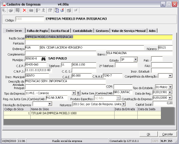 EMPRESAS\GESTORES- Devem ser indicadas informações referentes à configuração de Duplicata, configuração de e-mail da empresa e dados