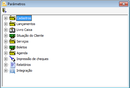 PARÂMETROS- Permite que algumas configurações possam ser feitas, tais como número de casas decimais, Configuração de relatórios,