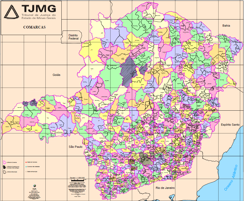 Mapa 3. Distribuição das comarcas no Estado de Minas Gerais Fonte: Tribunal de Justiça de Minas Gerais TJMG. Para acesso: http://goo.