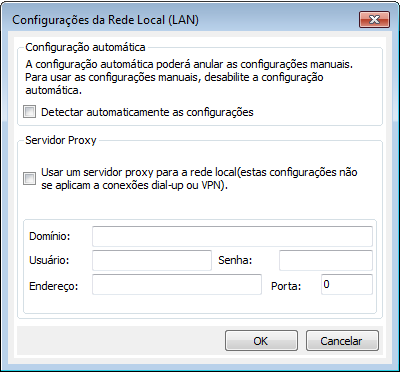 Configurar Proxy Caso seja necessária estas informações, insira as mesmas nos campos destinados.