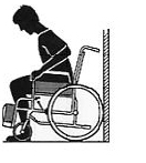 d- Ao ficar de pé, não se escore nos apoios para os pés ou a cadeira de rodas poderá se inclinar. É mais fácil e seguro sair da cadeira de rodas se você rebater os apoios dos pés ou se retirá-los.