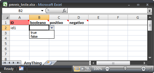 no Excel. Na Figura 24 é apresentado o formulário nativo do Excel para criação de regras de validação pelo utilizador, sendo o exemplo escolhido a verificação de inteiros positivos.