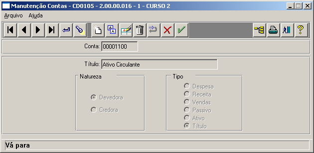 Essa conta é a conta Sintética (conta Título) A conta sintética deve aparecer no campo Conta.