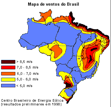 Potencial Eólico Brasil Mais de 71 mil km² disponíveis para gerar cerca de 272