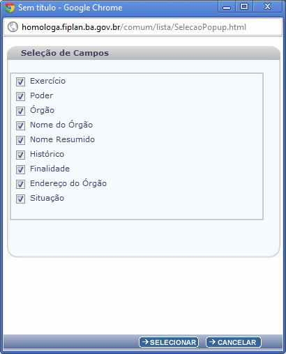 Filtros utilizados. Quantidade de registros encontrados no banco de dados.