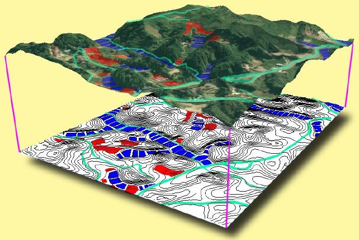 topográficos; (b) Análises de corte-aterro para projeto de estradas e barragens; (c) Cômputo de mapas de declividade e exposição para apoio a