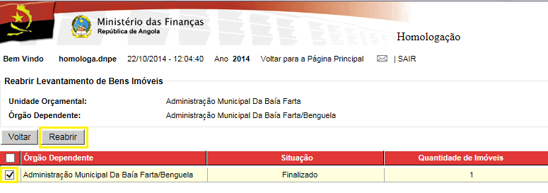 4.2 Seleccionar a Unidade Orçamental e o Órgão Dependente OU