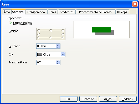 BrOffice.org Formatar Objetos Aplicar sombra Aplica sombra para o objeto de desenho selecionado e define as propriedades da sombra. 1. Selecionar o objeto e clicar no ícone e preenchimento.