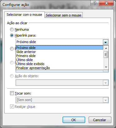 Insere um botão no qual pode-se configurar a ação desejada Exemplos de botões de ação.