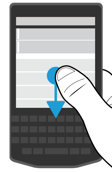 BlackBerry Hub e e-mail Ir para a mensagem anterior ou posterior 1. Em uma mensagem, deslize lentamente o dedo da borda esquerda da mensagem para a direita, para verificar a lista de mensagens. 2.
