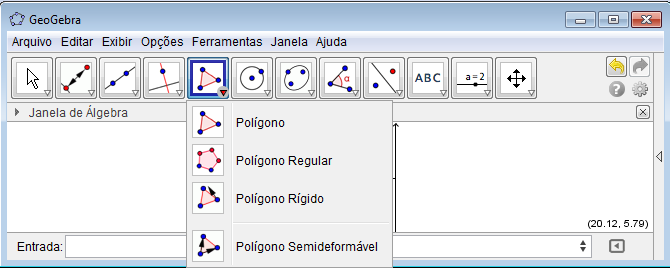 56 Reta paralela: Selecione primeiro o ponto, depois, uma reta (ou segmento, ou semirreta, ou vetor). Mediatriz: Selecione dois pontos ou um segmento. Bissetriz: Selecione três pontos ou duas retas.