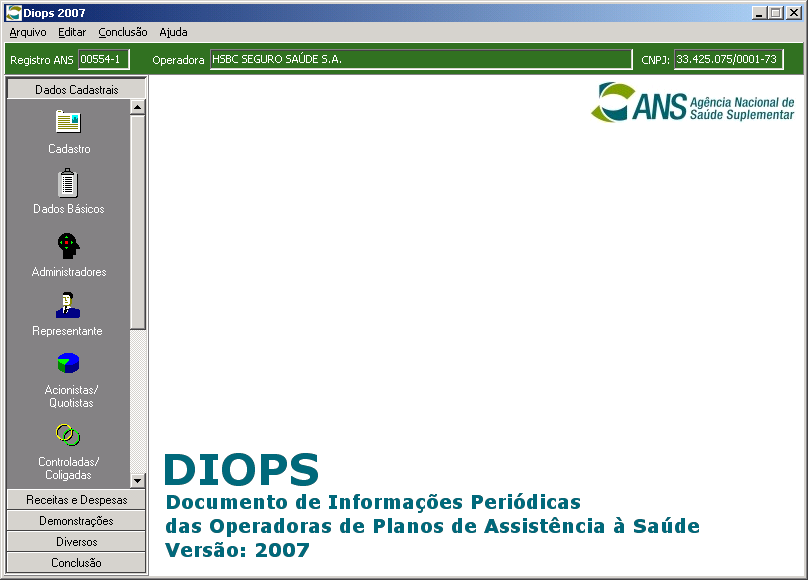 Manual do Usuário Página : 3 O quê é o DIOPS? Documento de Informações Periódicas das Operadoras de Planos de Assistência à Saúde - DIOPS.