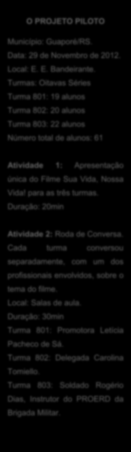 Duração: 20min Delegada da Polícia Civil Carolina Tomiello em roda com a turma 802. Sd. Dias ouvindo um dos alunos durante roda de conversa com a turma 803. Atividade 2: Roda de Conversa.