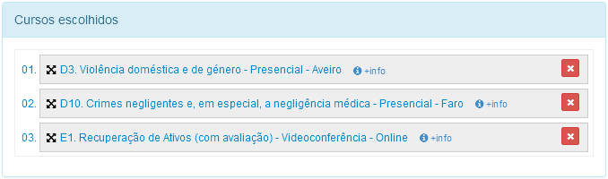 6. Pode adicionar novos cursos em que se preenda inscrever-se de forma paulatina. Basta para o efeito premir no botão «Adicionar seleccionados».