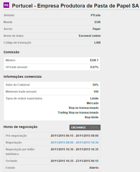 Conta 3) Condições de Negociação Nesta opção, o utilizador poderá encontrar informação sobre as condições de negociação dos produtos disponíveis na plataforma,