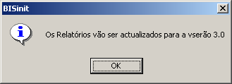 A ferramenta BISinit identificará qual a versão da metadata já instalada Para proceder à actualização da metadata, para a versão mais actual, carregue no botão OK.