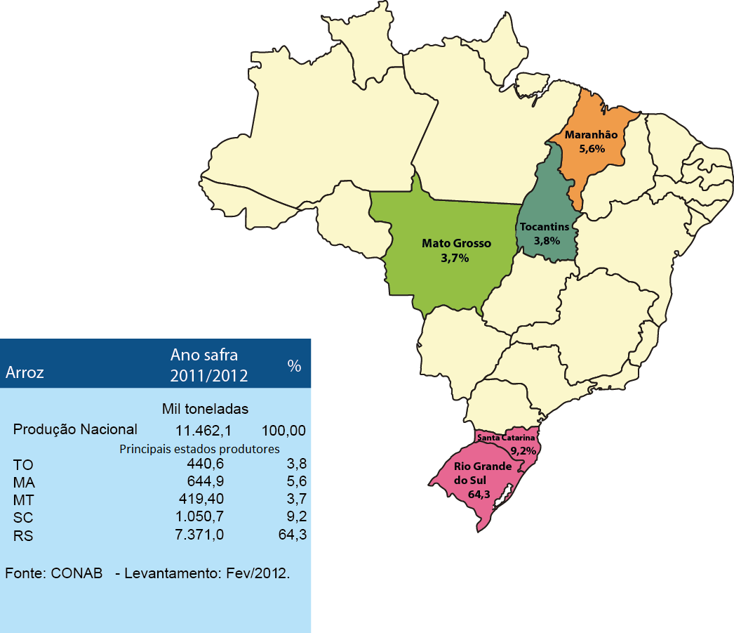 As projeções de produção e consumo de arroz mostram uma situação apertada entre essas duas variáveis, havendo necessidade de importações de arroz nos próximos anos.