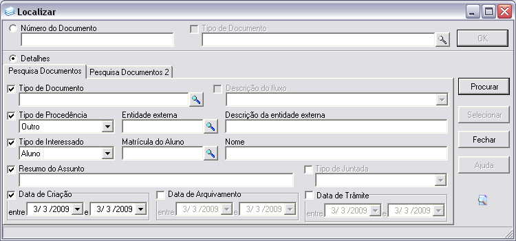 Figura 10.10: Tela de Tramitação de Documento 12. Pressionar o botão <OK> e confirmar o envio. Retornando a tela principal de solicitação de alteração curricular.