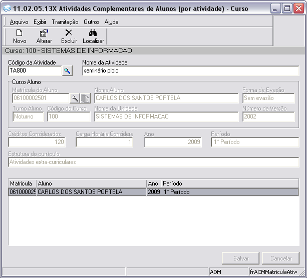 Figura 9.8: Menu de Atividades Complementares de Alunos 8.