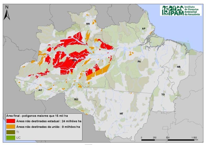 O Filé das Terras Públicas não-destinadas (32 M ha) Contínuos Florestais = Paisagens Sustentáveis = Produção Sustentável Emissão evitada até 2020 1 Bilhão tonco 2 ~ Fonte: