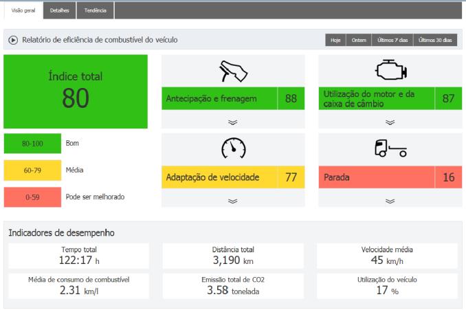 Detalhes Pode ser visualizado por veículos ou motoristas Os dados podem ser classificados