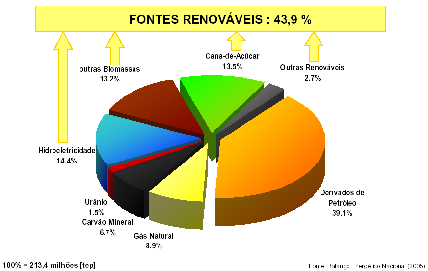 13 QUESTÃO DISCURSIVA O gráfico a seguir mostra a distribuição das fontes de energia no Brasil em 2005. Fonte: Ministério das Minas e Energia. http://www.mme.gov.