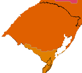 1. Previsão do índice ultravioleta máximo para condições de céu claro (sem nuvens) no Estado do Rio Grande do Sul, em 04/09/2014. INDICE UV ALTO! RECOMENDA-SE PRECAUÇÕES!