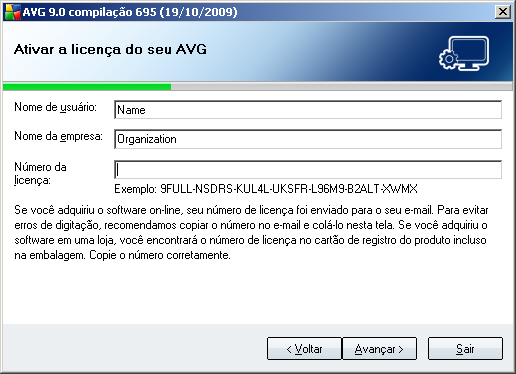 colar para inseri-lo. Pressione o botão Avançar para continuar o processo de instalação.