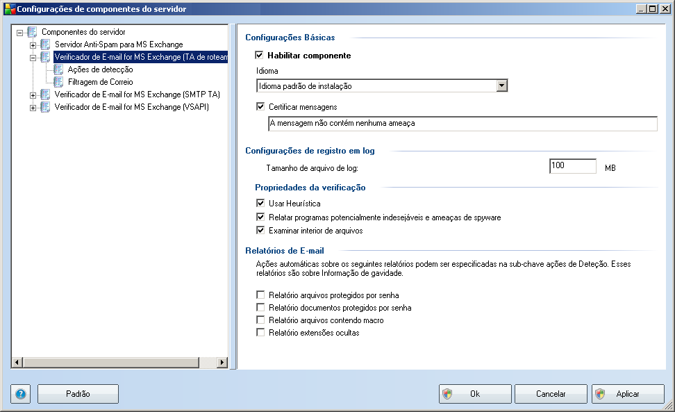 Os botões operacionais são os seguintes: Configurações - use este botão para abrir as configurações do componente.