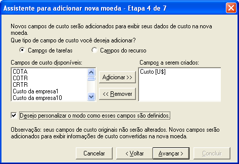 175 4 Na etapa 2 do Assistente, responda se está fazendo uma conversão com base em moedas da União Monetária Européia (EMU) e pressione o botão Avançar; Custo 15 5 Na etapa 3 do Assistente,