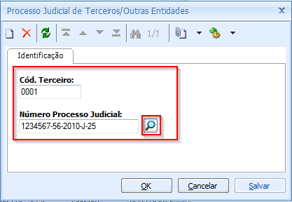 Título do documento Neste cadastro o usuário deverá informar no campo código, o código da entidade Terceiros constante no anexo II da IN 971/2009, e no campo Número do Processo