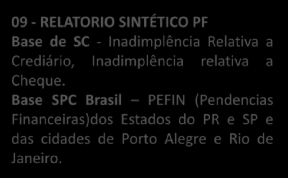 09 - RELATORIO SINTÉTICO PF Base de SC - Inadimplência Relativa a Crediário, Inadimplência relativa a Cheque.