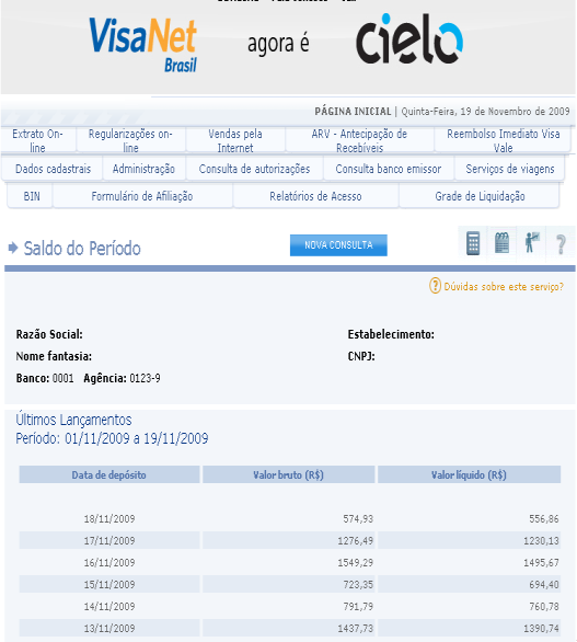 Parcelamento Tipo de Extrato O extrato é um demonstrativo disponível aos estabelecimentos afiliados à Cielo que facilita a conciliação dos recebíveis das vendas realizadas, tais como: Créditos