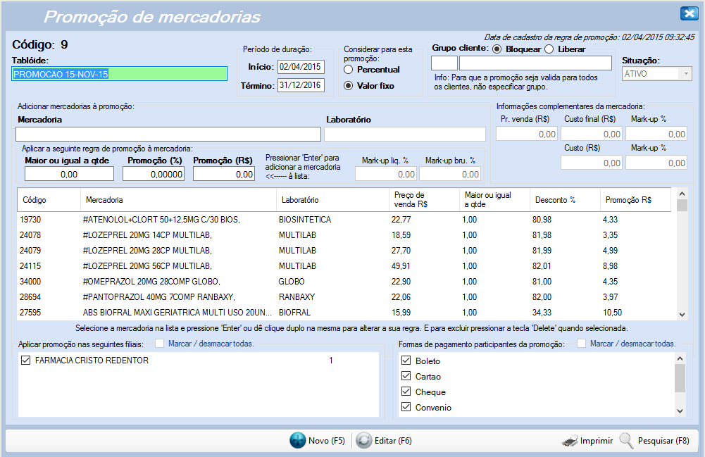 Tabela de Promoção de Produto