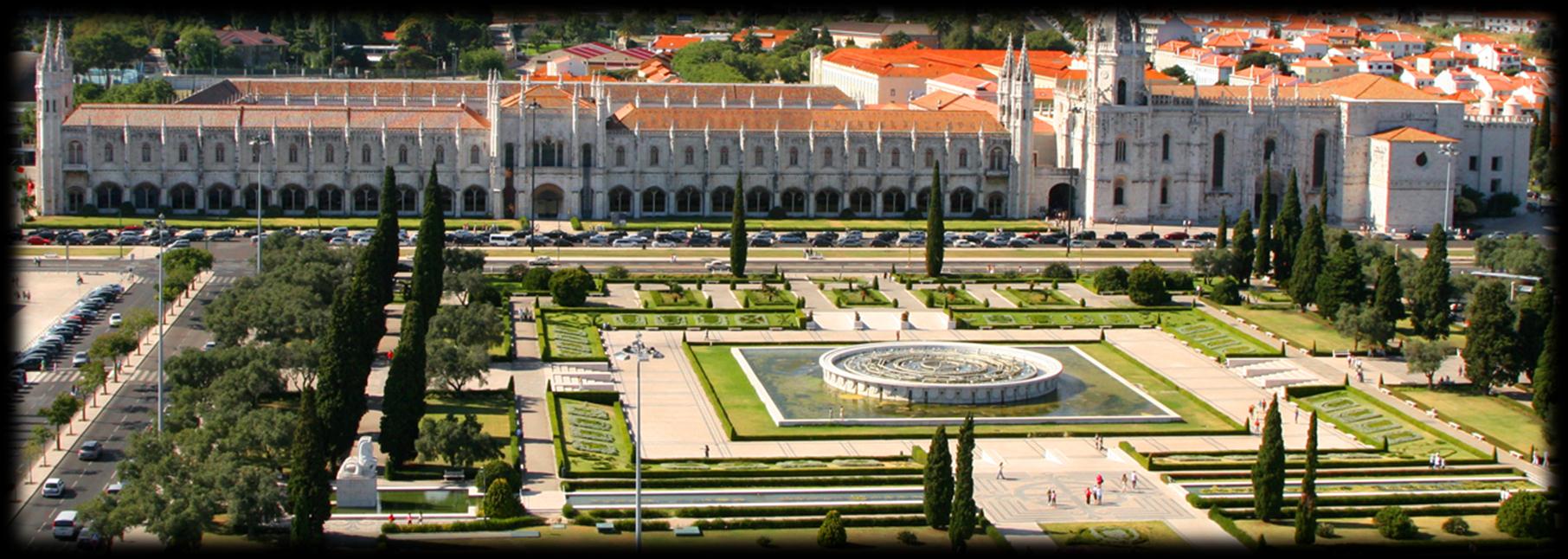 O Mosteiro dos Jerónimos situa-se em Belém, Lisboa, à entrada do Rio Tejo e a separá-los está o Jardim da Praça do Império.