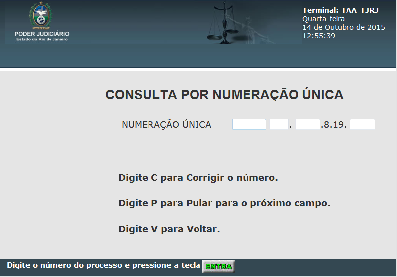 Consulta por Numeração Única Selecione a opção 0 para acessar a consulta por numeração única que é padronização dos números dos processos no âmbito do Poder Judiciário, com o intuito de facilitar o