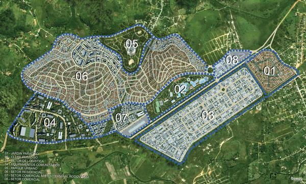 Cidade Paradiso O Projeto 1: Jardim Paradiso 2: Clube Paradiso 3: Complexo Industrial 4: Equipamentos Comunitários 5: Parque Urbano 6: Setor Residêncial 7: Setor Comercial Misto / Terminal Rodoviário