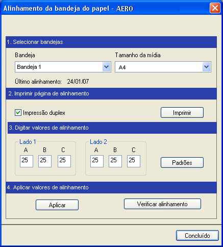 COMMAND WORKSTATION, WINDOWS EDITION 25 Aparece uma caixa de diálogo com as opções de alinhamento de bandeja. 3 Escolha a bandeja que deseja alinhar no menu Bandeja.