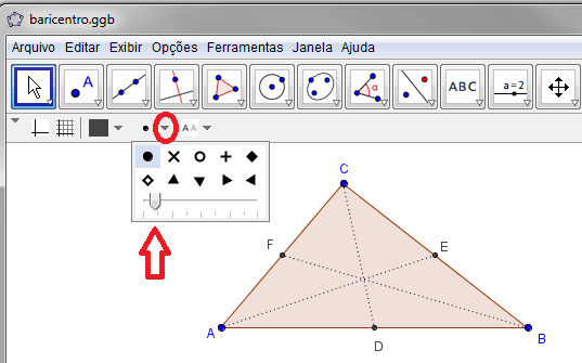 Passo 01: Após abrir o arquivo acima, ative a ferramenta Mover. Passo 02: Em seguida, selecione a mediana CD clicando com o botão esquerdo do mouse. Note a alteração da Barra de Estilo!