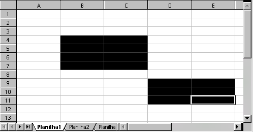 19.2.3 Selecionando um Intervalo de Células não Adjacentes Posicione o cursor na primeira célula do intervalo e, mantendo o botão esquerdo do mouse pressionado, arraste-o sobre o intervado desejado.